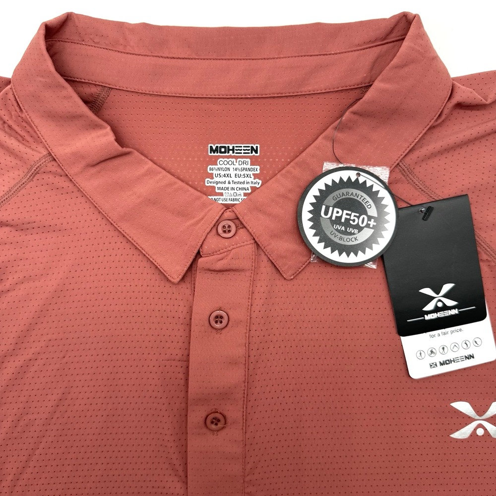 Moheen Men's Short Sleeve Red 4XL Nylon Spandex Golf Stretch Polo Shirt NWT